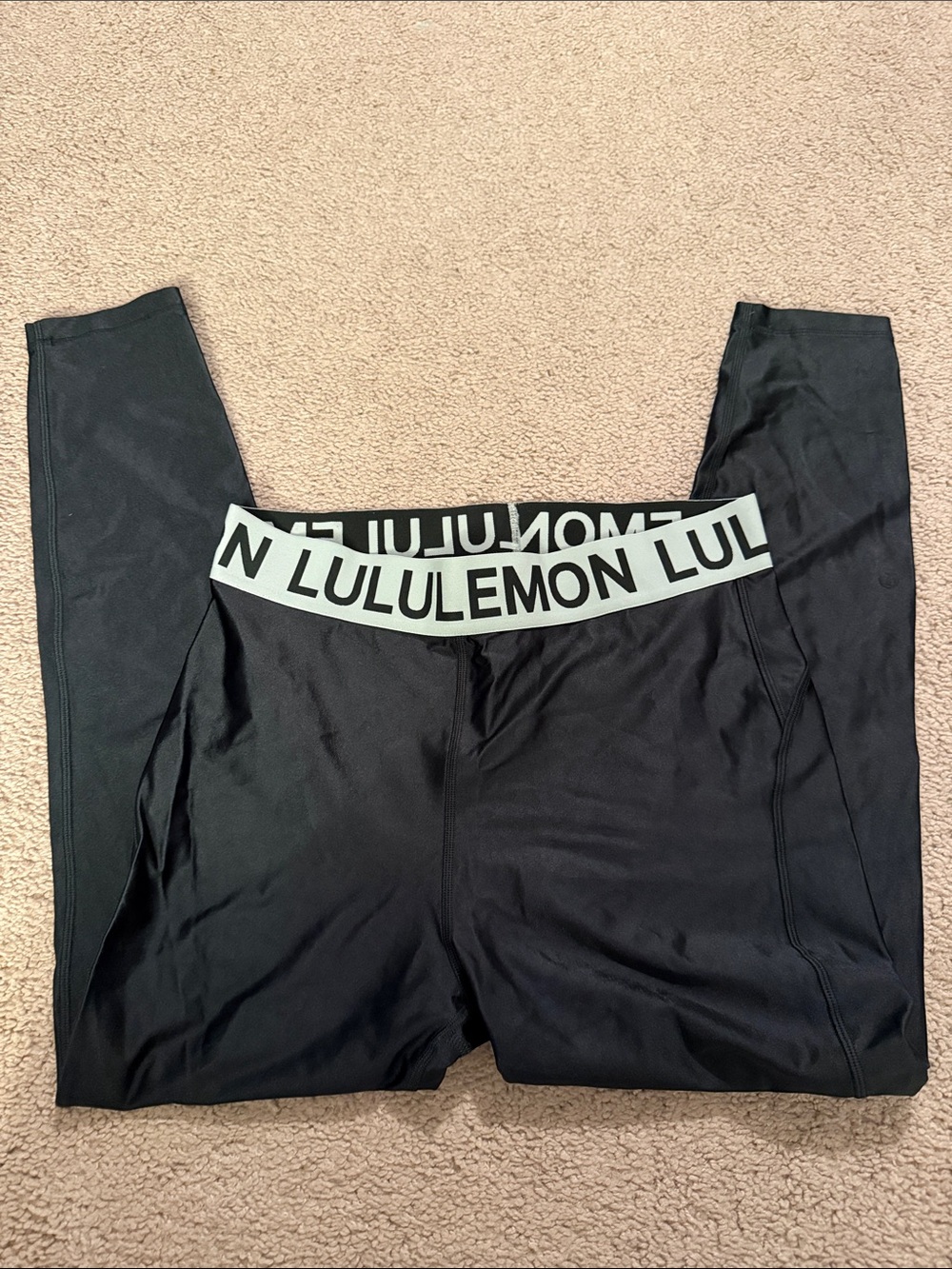lululemon athletica Dark Green Leggings with White/Light Green Branded Waistband